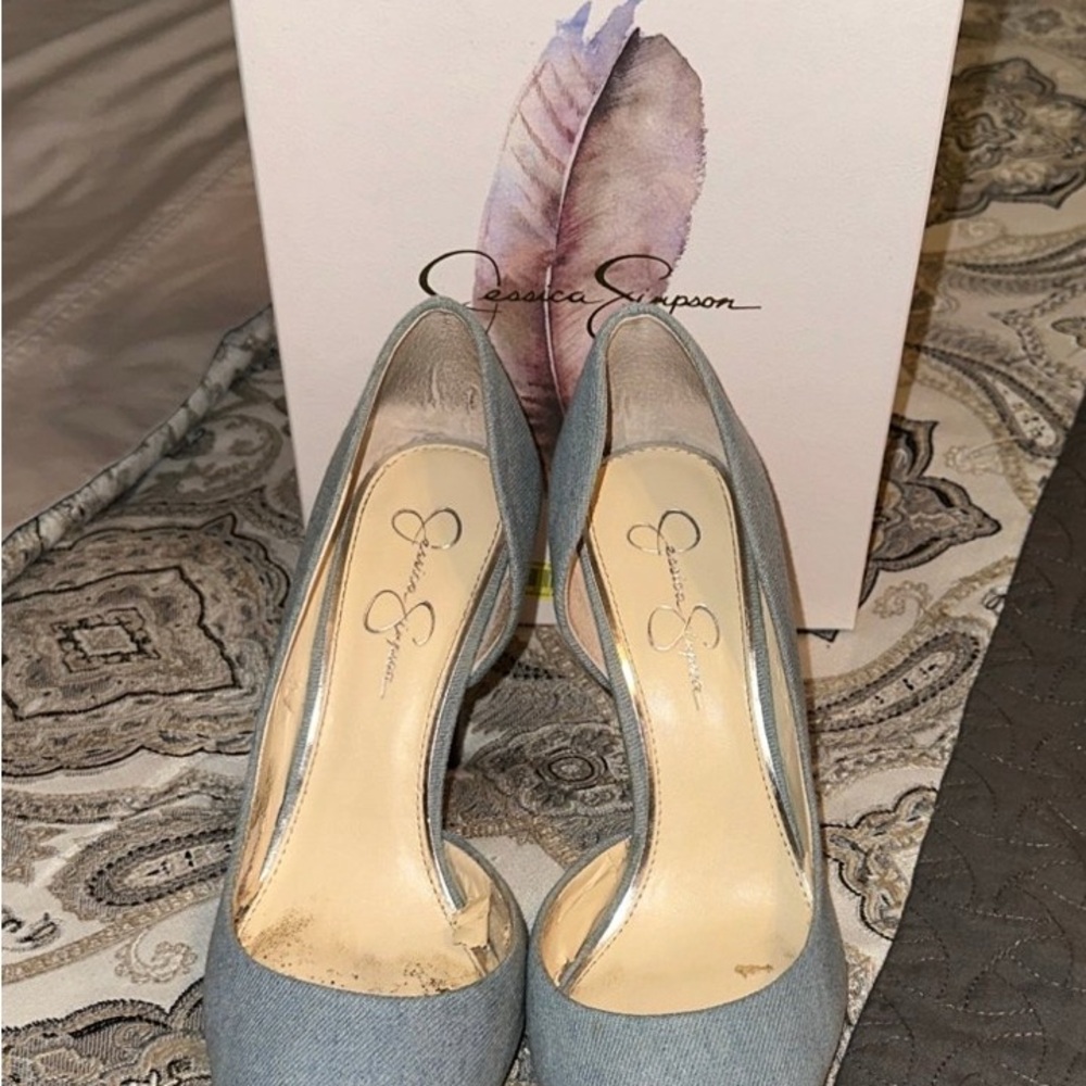 Jessica Simpson Blue Heels with Pointed Toe and Transparent Sides